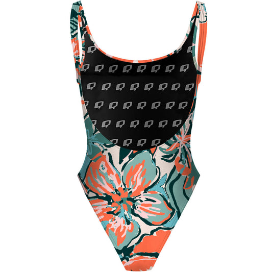 Pink Flora - High Hip One Piece Swimsuit