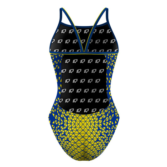 Blue/ Yellow Geometry - Sunback Tank Swimsuit