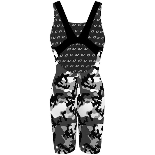 Black and White Camo - Classic Strap Long Knee Women Jammer