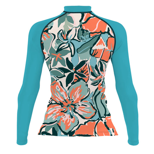 Pink Flora - Women's Surf UPF50+ Long Sleeve Rash Guard