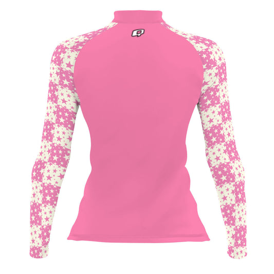 Pink Plaid Stars - Women's Surf UPF50+ Long Sleeve Rash Guard