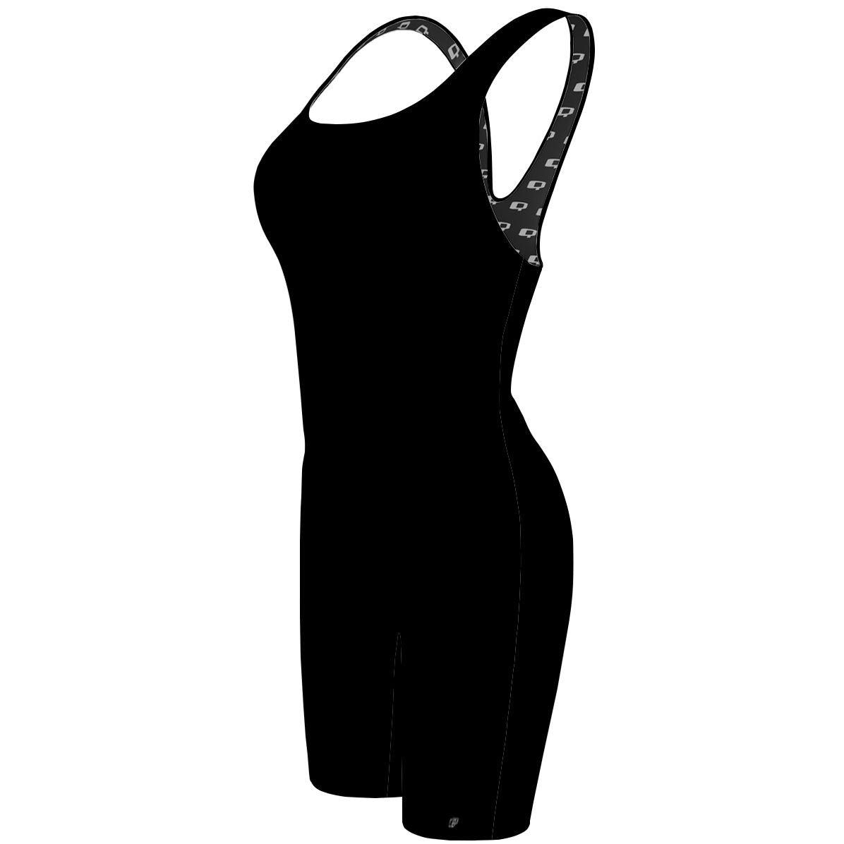 Solid Black - Solid Classic Strap Long Knee Women Jammer