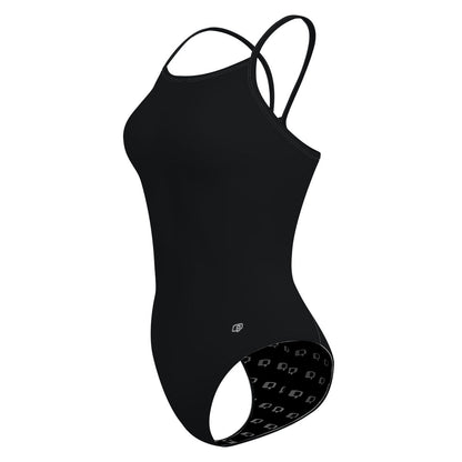 Solid Black - Solid Skinny Strap Swimsuit