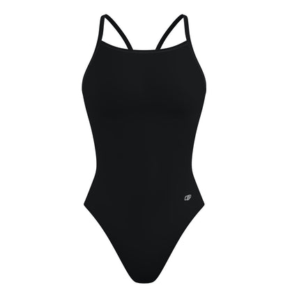 Solid Black - Solid Skinny Strap Swimsuit