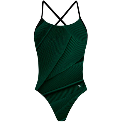 Green Feathers - "X" Back Swimsuit