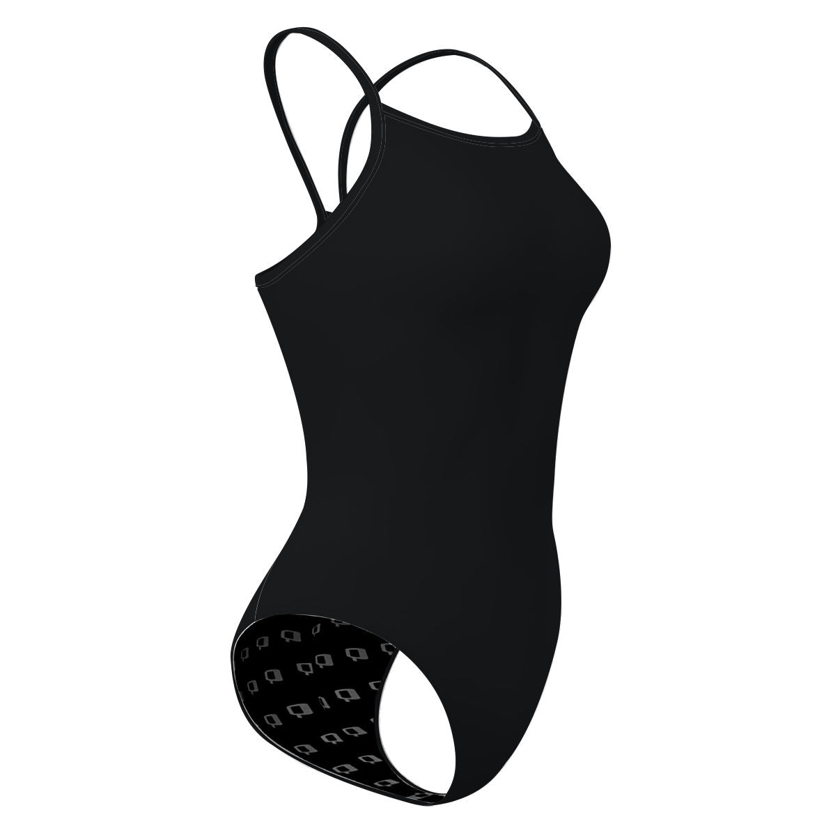 Solid Black - Solid Skinny Strap Swimsuit