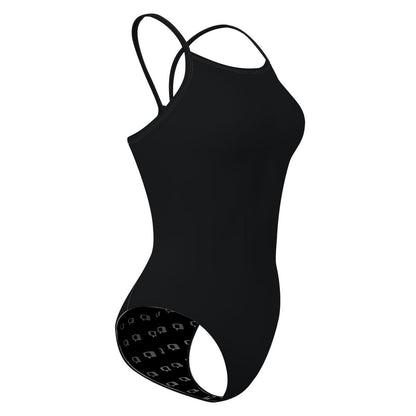 Solid Black - Solid Skinny Strap Swimsuit