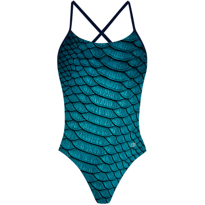 Blue snake - "X" Back Swimsuit