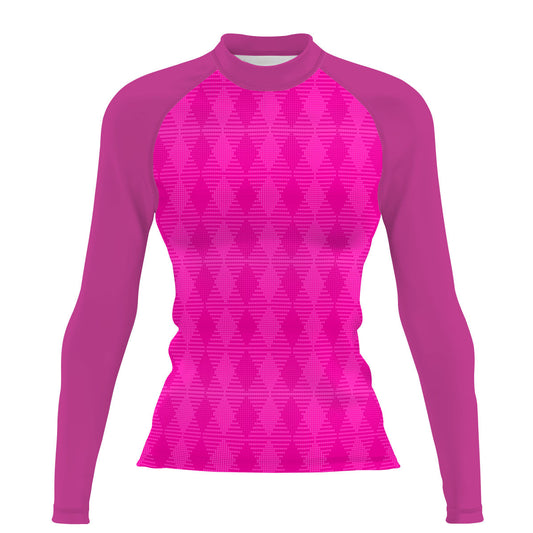 Hot Pink Plaid - Women's Surf UPF50+ Long Sleeve Rash Guard