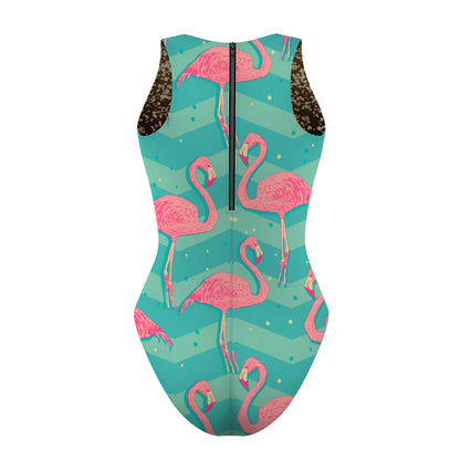 All that Glitters/Flock of Flamingos Women Waterpolo Reversible Swimsuit Classic Cut