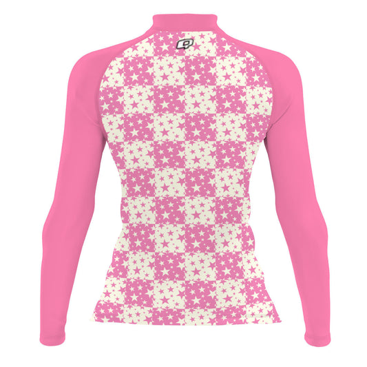 Pink Plaid Stars - Women's Surf UPF50+ Long Sleeve Rash Guard