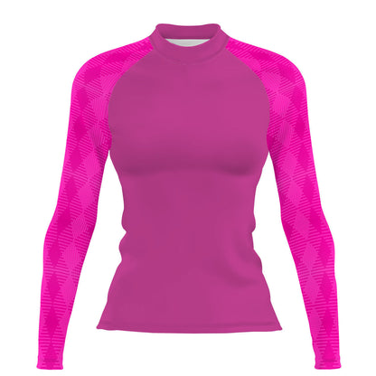 Hot Pink Plaid - Women's Surf UPF50+ Long Sleeve Rash Guard